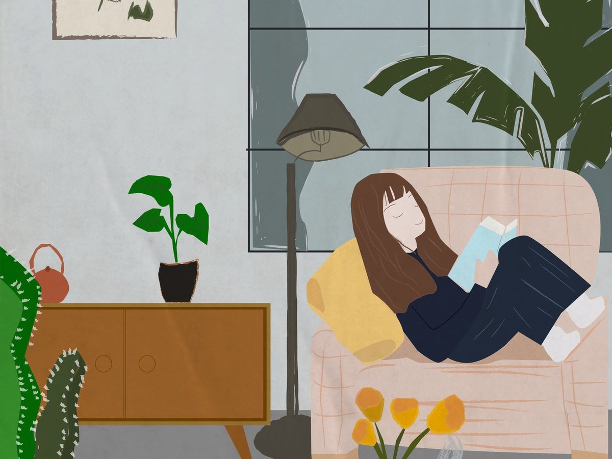 Rincón de lectura con sofá, luz natural y plantas · Alex Interiors